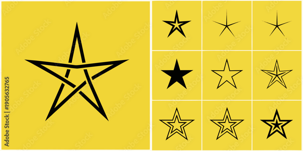 Fototapeta premium A grid of black stars on a bright yellow background