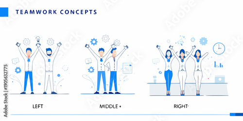 Teamwork illustration depicting success and collaboration with stylized figures