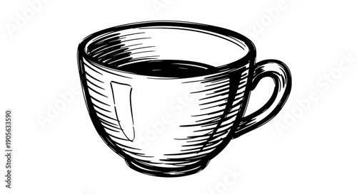 Hand Drawn Sketch of Coffee Cup with Black Coffee