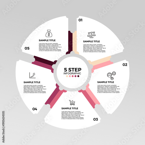 Circle chart infographic template with 5 options for presentations, advertising, layouts, annual reports. vector editable 