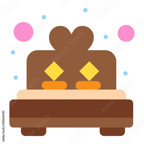 Cozy Bedroom Illustration: A vibrant illustration depicts a warm and inviting bedroom scene, featuring a detailed bed with a heart-shaped headboard, evoking a sense of comfort and tranquility.