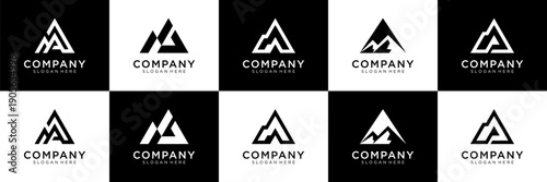 Set of mountain with letter A logo design. Universal icon for business and branding. minimalist elegant luxury design vector illustration.