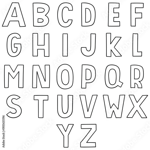 Hand-drawn doodle set of english letters alphabet on white background.