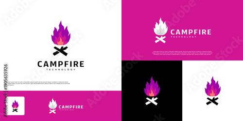 logo with a bonfire shape, symbol of energy solutions, spirit of future innovation, graphic design template.