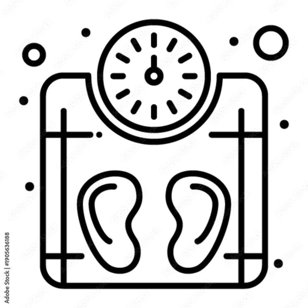 Obraz premium Weight Scale Illustration: A modern illustration of a weight scale, featuring a round dial and footstep indicators, commonly used for monitoring body mass and personal health.