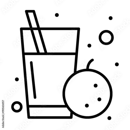 Refreshing Citrus Beverage: A minimalist illustration of a refreshing citrus beverage in a glass, alongside a juicy orange, inviting a moment of cool refreshment.