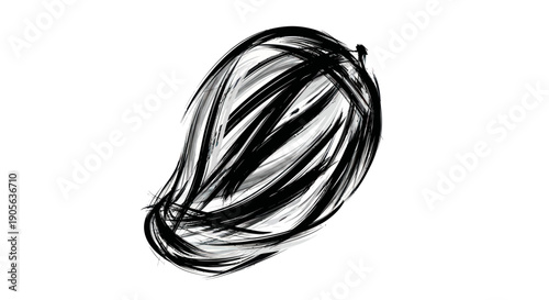 Abstract Black and White Brushstroke Mango Shape
