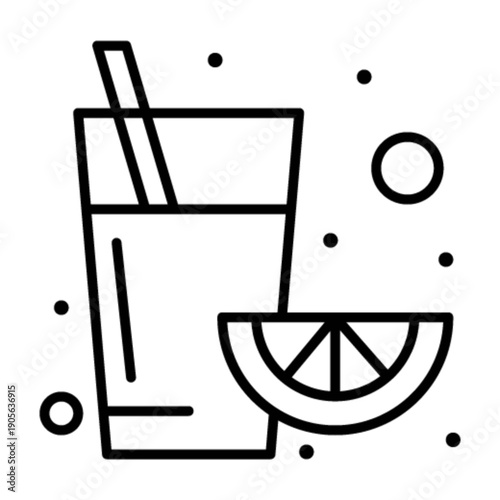 Citrus Delight: Freshly squeezed juice is poured into a transparent glass, garnished with a slice of citrus, offering a revitalizing taste of refreshment.