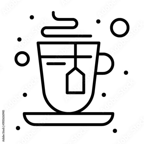 Warm Brew Silhouette: A minimalist monochrome illustration of a steaming teacup, exuding a sense of cozy comfort and the simple pleasure of a hot beverage.