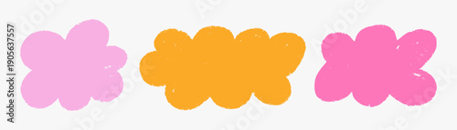 Playful abstract cloud doodles and organic blob shapes in bright colors. Naive hand drawn style with soft rounded forms. Suitable for posters, prints, branding, packaging, social media and editorial d