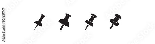 Push pin icon set in black and red color solid outline flat style. social media, Instagram pin icon. needle, pinned, attach, and note symbol. outlined, flat, vector icon, thumbstick, Paperclip.