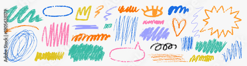 Sketchy doodle elements set in hand drawn style. Expressive lines, messy marks and symbols for graphic design, branding and digital projects.