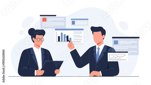 Business meeting with charts and graphs, teamwork, strategy, financial analysis