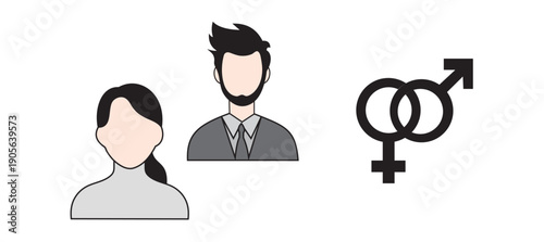 Male Female Avatars with Gender Relationship Symbol Vector Icon
