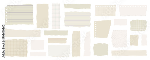 abstract beige vintage torn paper vector illustration pieces with lined grid and plain textures arranged as scrapbook collage isolated on white background concept of stationery packaging branding