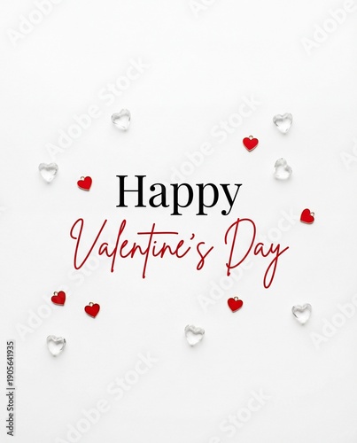 Handwritten Happy Valentine’s Day Text Surrounded by Small Red Hearts on Light Background