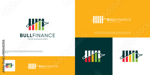 global finance logo with bull symbol, market strength and confidence, vector design illustration.