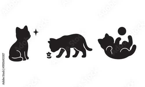 Cat Playful Behavior Silhouette Vector Icon Set