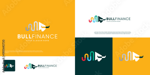 Abstract global finance logo with a bull shape, symbolizing strength and resilience, vector graphic design.