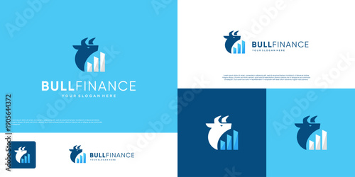 global economy logo with bull concept, digital financial investment, consulting services, graphic design template.