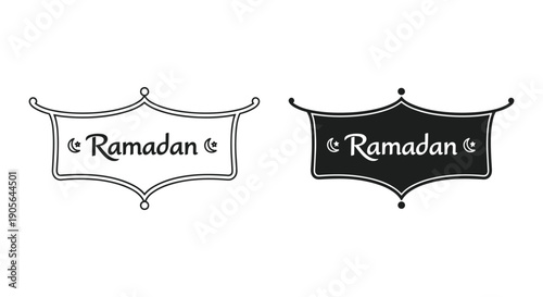 Ramadan Kareem banners with crescent moon and lanterns for Islamic celebration and festive decoration
