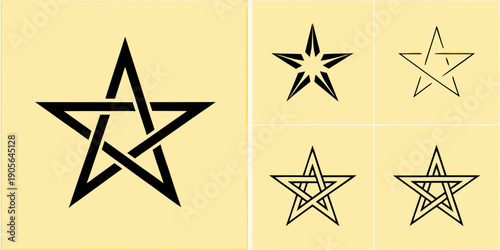 Six black stars of varying point counts displayed on a pale yellow background