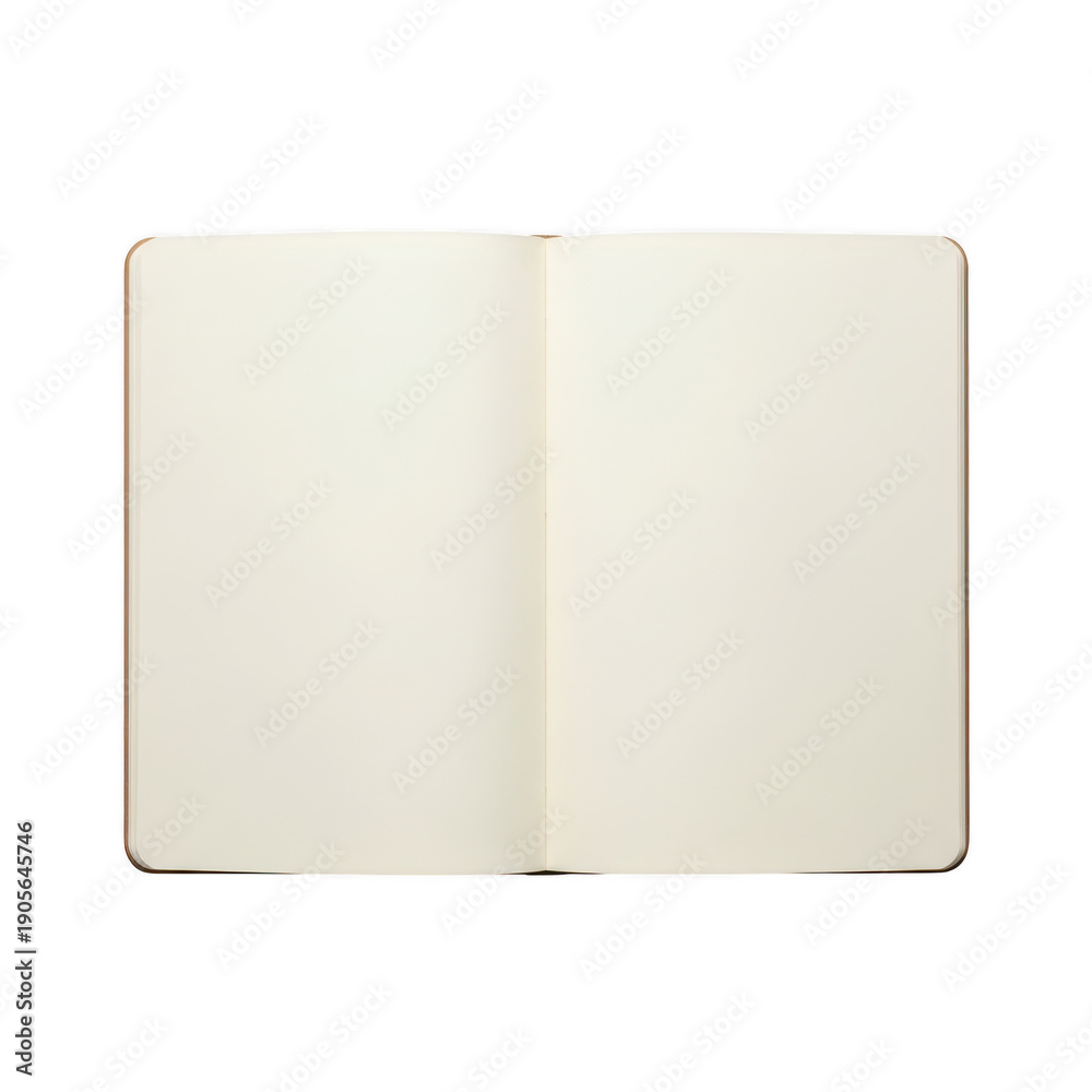 Naklejka premium An open blank book with white pages on a plain white background. isolated on transparent background