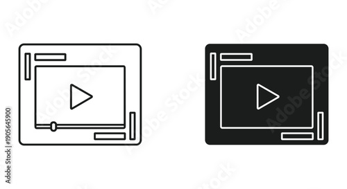 Simple Video Player Icons in Black and White Design for UI