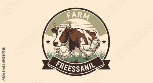 Farm Freessanil Cow Illustration Logo Design.