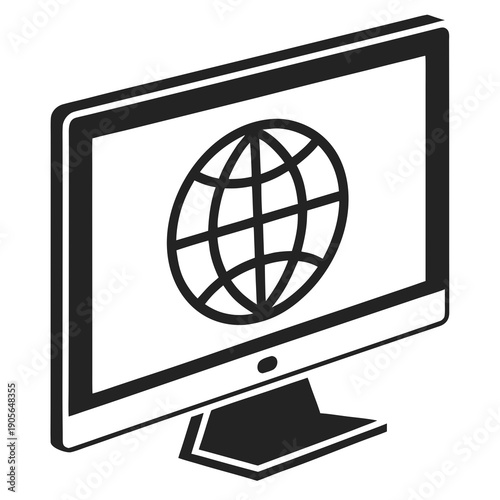 Global Connection Displayed: A modern monitor showcases a clean, crisp globe icon, symbolizing global connectivity and information access.