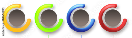 カラフルな円形進捗リングアイコンセット、ロード状況や達成率を視覚化できるダッシュボード向けUIデザイン用サークルグラフイラスト素材