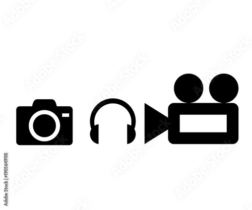 illustration of icon set camera and headphone