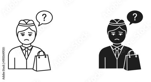 Confused businessman and woman with question marks thinking at work dilemma vector illustration