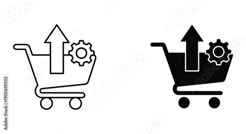 Shopping Cart with Gear and Arrow Up Icon Set, Ecommerce Growth Concept