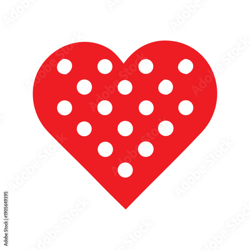 A simple red heart shape with white polka dots, representing love and affection, perfect for Valentine's Day or any romantic occasion