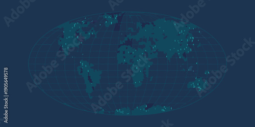 Abstract world map illustration with a teal and navy color scheme