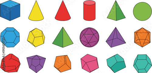 3D Geometric Shapes Set Isolated on White Background Flat Vector Illustration