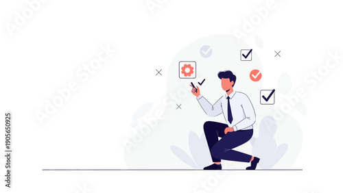 Businessman checking tasks, planning, strategy, concept of management and success