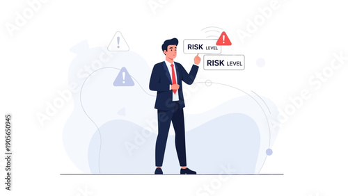 Businessman Analyzing Risk Level, Warning Sign, Business Risk Management