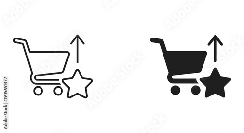 Shopping cart icon with upward arrow and star symbolizing growth and success in business and ecommerce