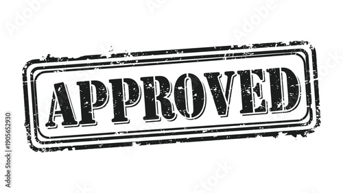 Approved Stamp: A bold stamp imprint declares APPROVED, representing official confirmation, authorization, or endorsement with a classic design.