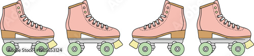 Roller Skates Side View Set Isolated on White Background Flat Vector Illustration