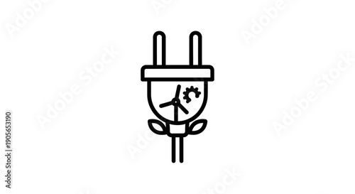 A simple line drawing of an electrical plug with a tree growing out of it on a white background.