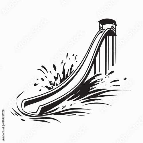 Pool Side Water Slide Design Logo Stock Illustration on White Background