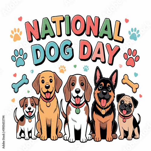 card, dog, illustration, cute, happy, design, celebration, vector, national, puppy, pet, poster, background, cartoon, banner, international, graphic, event, adorable, greeting, love, concept, text, 