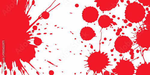 Abstract red splatters and brushstrokes on a white background