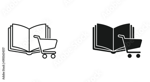Shopping cart with open book and knowledge concept flat icon vector illustration isolated on white background