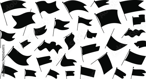 Collection of waving flag silhouettes in various shapes isolated on white background for banner, symbol and graphic design