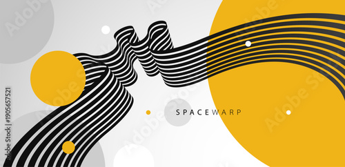 3D perspective lines and circles vector abstract background, curve stripes ribbon bent wallpaper, road journey concept, dynamic wallpaper.