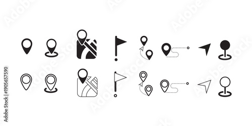 Map pin location icon set. 